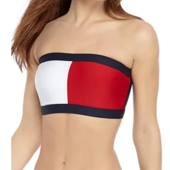 Tommy Hilfiger Other - Tommy Hilfiger Women's Iconic Color Block Logo Bandeau Bikini Swim Top sz M